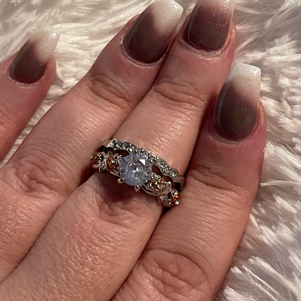 Sterling silver rose gold white sapphire ring set